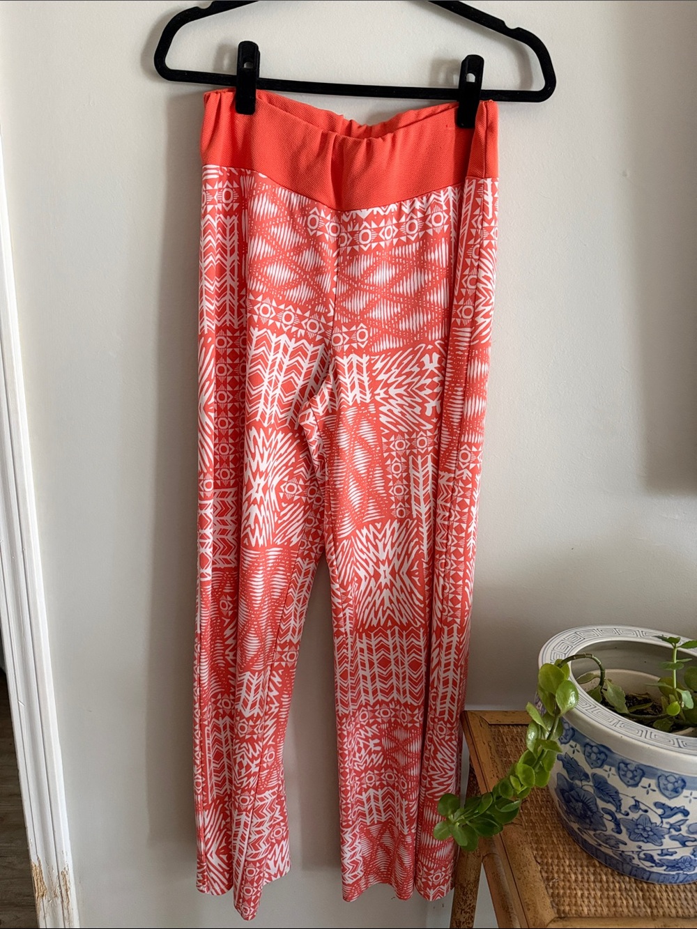 Coral Patterned Wide-Leg Pull-On Pants